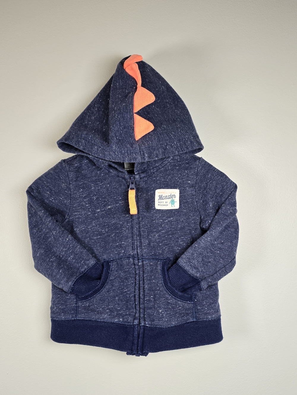 Carter's Navy Hoodie with Orange Dino Spikes - Kids Sweatshirt
